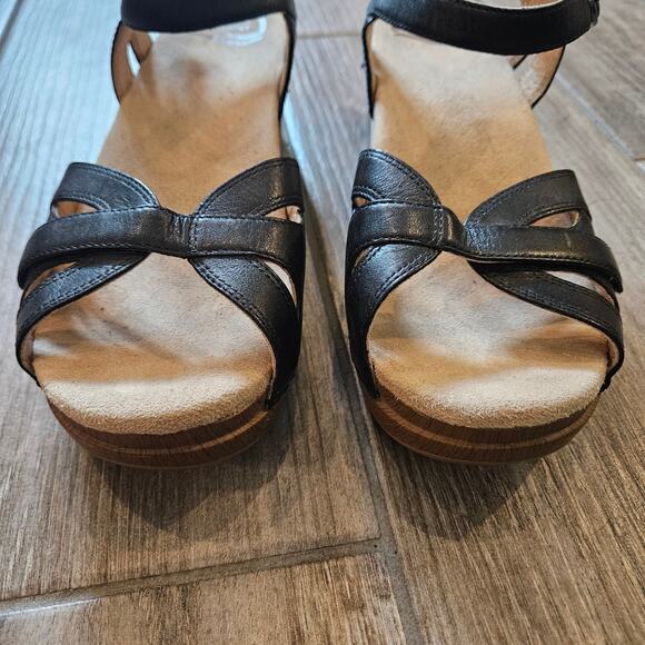Dansko Season Sandals Women’s 40 US 9.5-10 Black Leather Comfort Platform Shoe - Picture 4 of 11